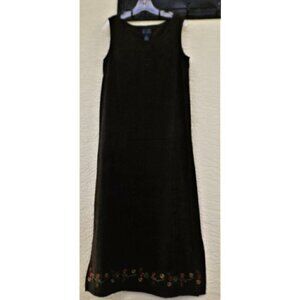 Jane Ashley M brown sleeveless faux suede long floral embroidered hem